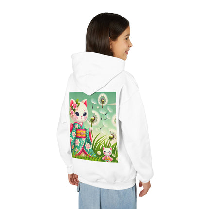 Geisha Kitten and the Dandelion Wish Youth Hooded Sweatshirt – Soft Dreams & Gentle Wonder