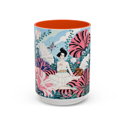 🌸🦋 The Enchanted Pink Blossom Retreat Colorful Mug – Art Deco Floral Whimsy