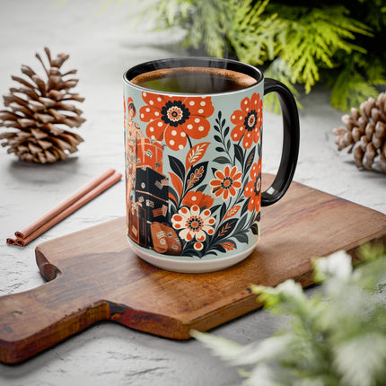 🧳🌼 The Grand Floral Voyage Colorful Mug – Art Deco Travel Elegance