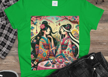 Fairies in Kimonos at Tea Among Blossoms Cotton Tee