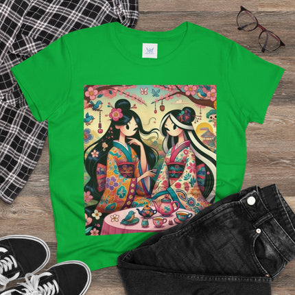 Fairies in Kimonos at Tea Among Blossoms Cotton Tee