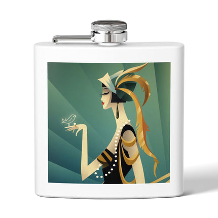 Art Deco Flapper with Bird Flask – Elegant Glamour & Timeless Style