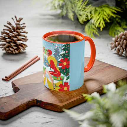 ☕🎄 Christmas Tea In The Snow Garden Colorful Mug – Art Deco Holiday Friendship