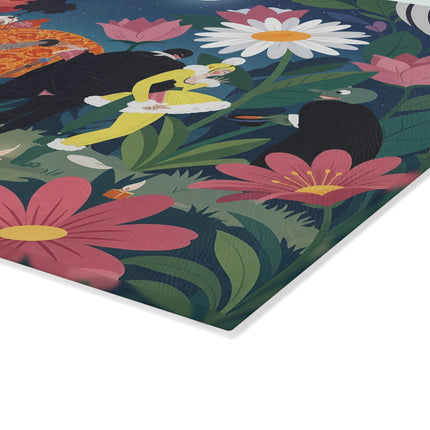 🌙🌺 The Midnight Garden Masquerade Glass Cutting Board – Art Deco Floral Fantasy