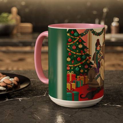 🖤🔥 The Lady Of The Christmas Hearth Colorful Mug – Art Deco Holiday Elegance