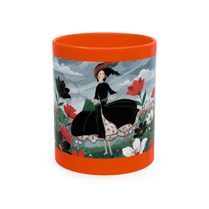 🌺☔ The Lady In The Stormy Flower Garden Ceramic Mug – Art Deco Fashion Elegance