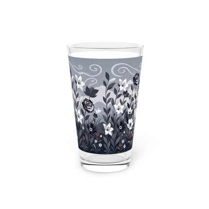 🖤🌸 The Greyhound Floral Promenade Pint Glass – Art Deco Monochrome Fashion