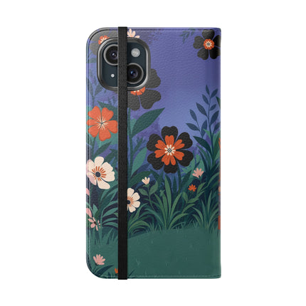 🌺🐈 The Lady Of The Midnight Garden Cat Flip Case – Art Deco Floral Fantasy