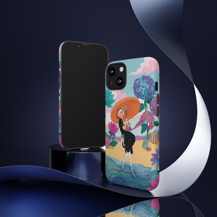 🌊☂️ The Lady Of The Flowered Seashore Phone Case – Art Deco Seaside Fashion