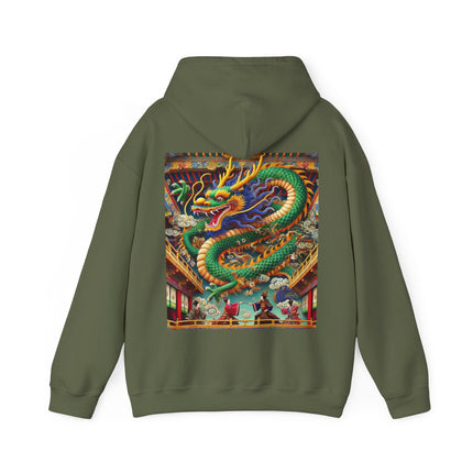 Tibetan Dragon Over Kabuki Duel – Heavy Blend™ Hooded Sweatshirt
