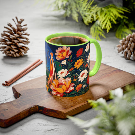 🌺🐦 The Enchanted Birdcage Garden Colorful Mug – Art Deco Floral Fantasy