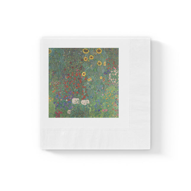 Farm Garden with Sunflowers by Gustav Klimt White Coined Napkins