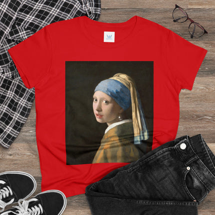 Girl with a Pearl Earring by Johannes Vermeer Women's Midweight Cotton Tee