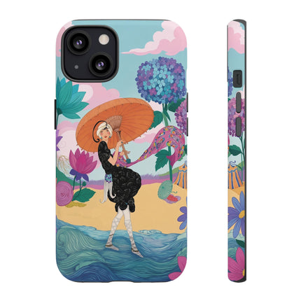 🌊☂️ The Lady Of The Flowered Seashore Phone Case – Art Deco Seaside Fashion