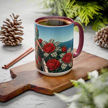 ⛵🌹 The Seaside Rose Traveler Colorful Mug – Art Deco Floral Elegance