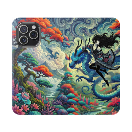 Mystic Guardian of the Sky Flip Case – Warrior Fairy & Turquoise Dragon