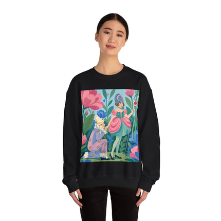 🌸🎭 The Garden Masquerade Crewneck Sweatshirt – Art Deco Floral Whimsy
