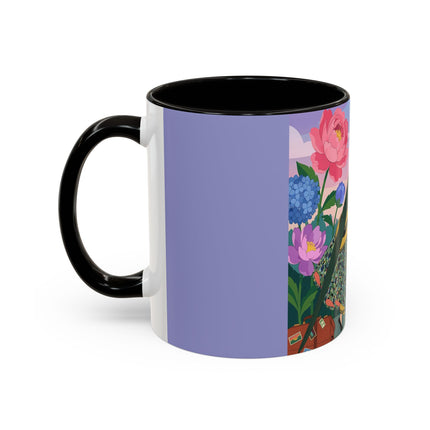 The Lady And The Crimson Birdcage Colorful Mugs – Art Deco Tropical Garden Elegance