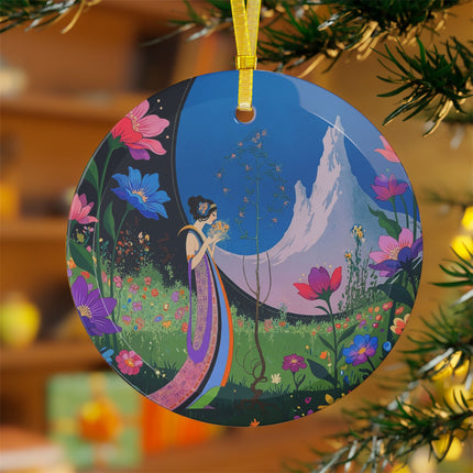 🌊📖 The Lady And The Sea Breeze Glass Ornament – Art Deco Coastal Serenity