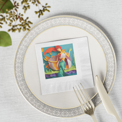 Charming Mermaid White Coined Napkins