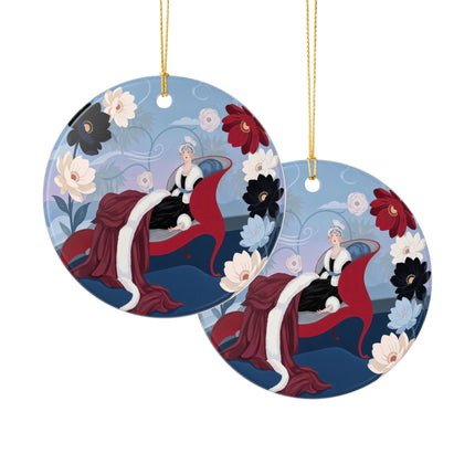 🌹✨ The Scarlet Chaise Ceramic Ornament – Art Deco Floral Glamour