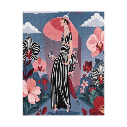 🌸🖤 The Striped Orchid Promenade Puzzle – Art Deco Floral Fashion