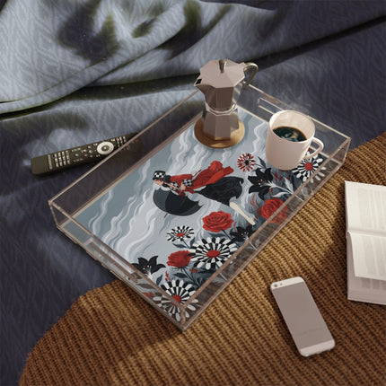 🌹☂️ The Lady In The Storm Acrylic Serving Tray – Art Deco Fashion Drama