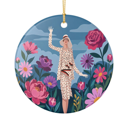 🌺👒 The Grand Flower Promenade Ceramic Ornament – Art Deco Fashion Illustration