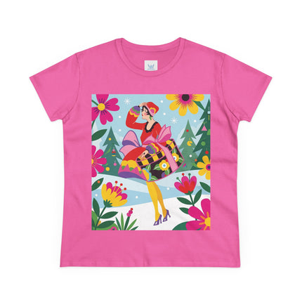 🎄🌺 Christmas In The Winter Garden Cotton Tee – Art Deco Holiday Whimsy