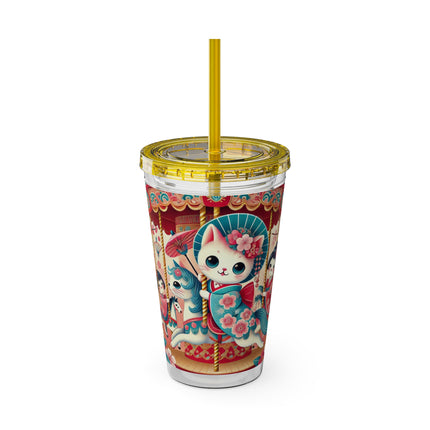 Geisha Kitten's Enchanted Carousel Ride Sunsplash Tumbler with Straw, 16oz