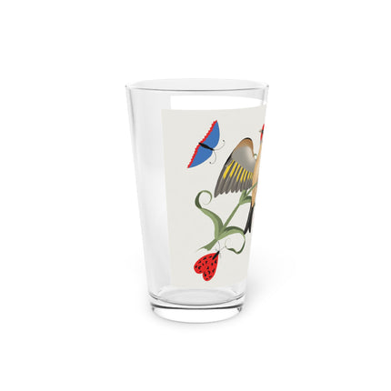 Goldfinch & Pink Flowers Pint Glass – Vibrant Spring & Bold Beauty