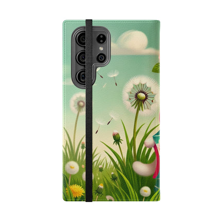 🌾🌼 Geisha Kitten and the Dandelion Wish Flip Case – Gentle Wishes & Quiet Wonder