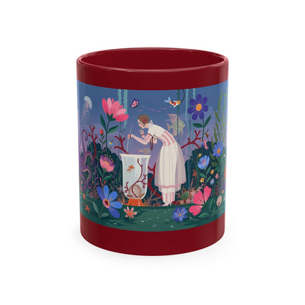 🐠🌸 The Lady Of The Underwater Flower Garden Ceramic Mug – Art Deco Aquatic Whimsy