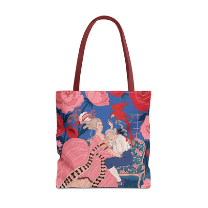 🌹🦜 The Lady Of The Scarlet Parrot Tote Bag – Art Deco Floral Elegance