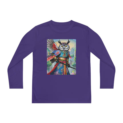 Cyberpunk Samurai Owl Youth Long Sleeve Competitor Tee – Futuristic Warrior & Neon Adventure