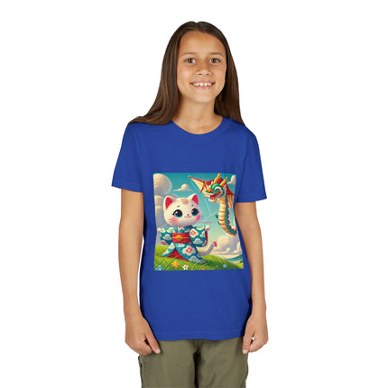 Geisha Kitten and the Dragon Kite Youth Short Sleeve Tee
