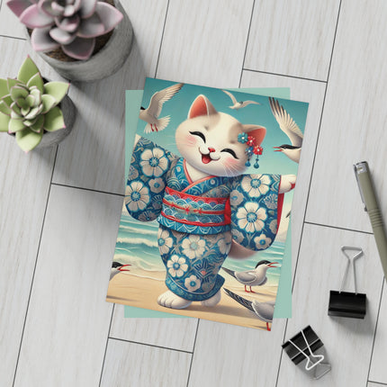 Geisha Kitten by the Seaside Postcard Bundles (envelopes included) - Bundles of 10, 30, 50 Pieces