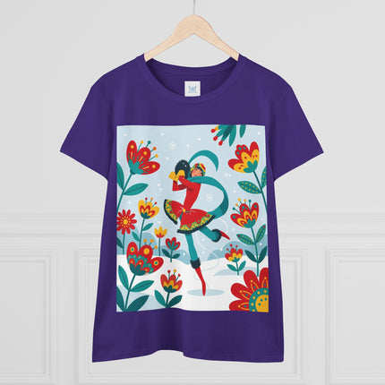 ⛸️🌺 The Winter Flower Skater Cotton Tee – Whimsical Winter Fashion