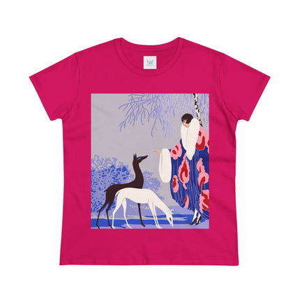 🦌🌸 The Lady Of The Graceful Deer Cotton Tee – Art Deco Garden Elegance