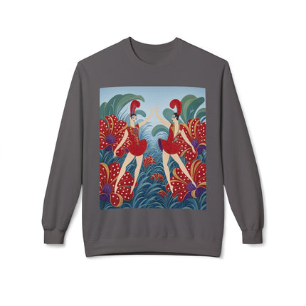 🎭🌺 The Scarlet Flower Garden Dancers Midweight Crewneck Sweatshirt – Art Deco Floral Whimsy
