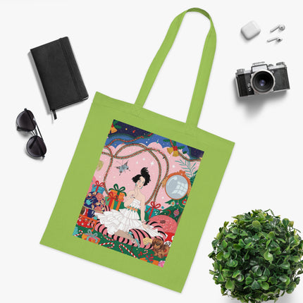 🎄🌹 Christmas Morning In The Rose Parlor Cotton Tote Bag – Art Deco Holiday Romance
