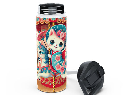 Geisha Kitten's Enchanted Carousel Ride Stainless Steel Water Bottle, Standard Lid
