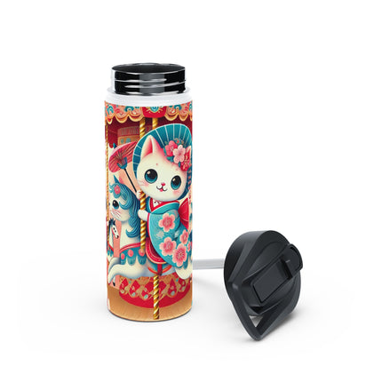 Geisha Kitten's Enchanted Carousel Ride Stainless Steel Water Bottle, Standard Lid