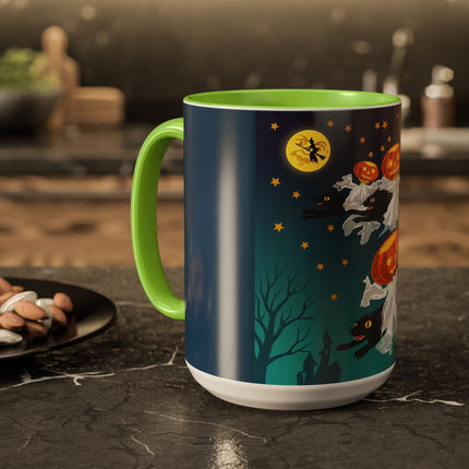🐈‍⬛🎃 The Flying Black Cats Of Halloween Colorful Mug – Whimsical Storybook Charm