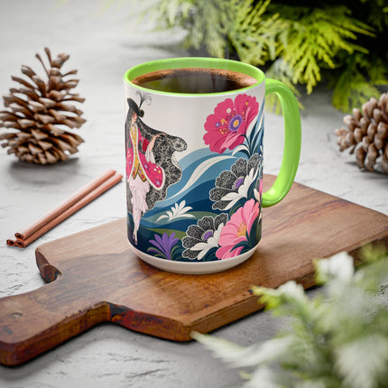 🌸🎀 The Pink Lace Garden Promenade Colorful Mug – Art Deco Fashion Elegance
