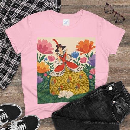 🐇🌼 The Enchanted Rabbit Garden Cotton Tee – Art Deco Floral Whimsy