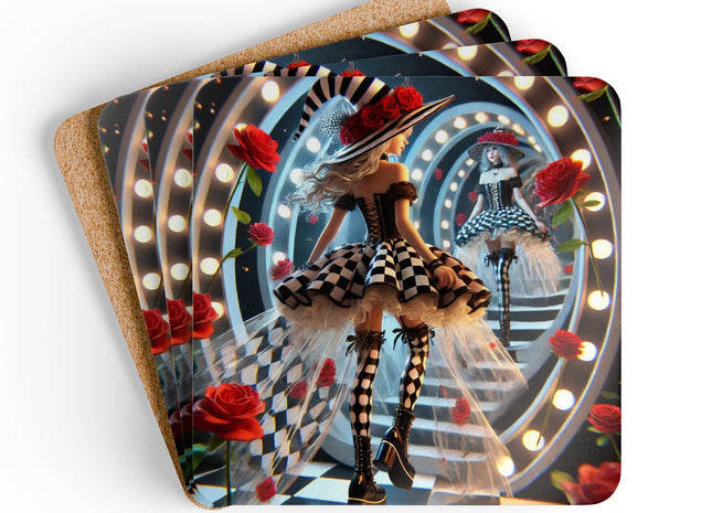 Halloween Witch Through the Mirror Corkwood Coaster Set