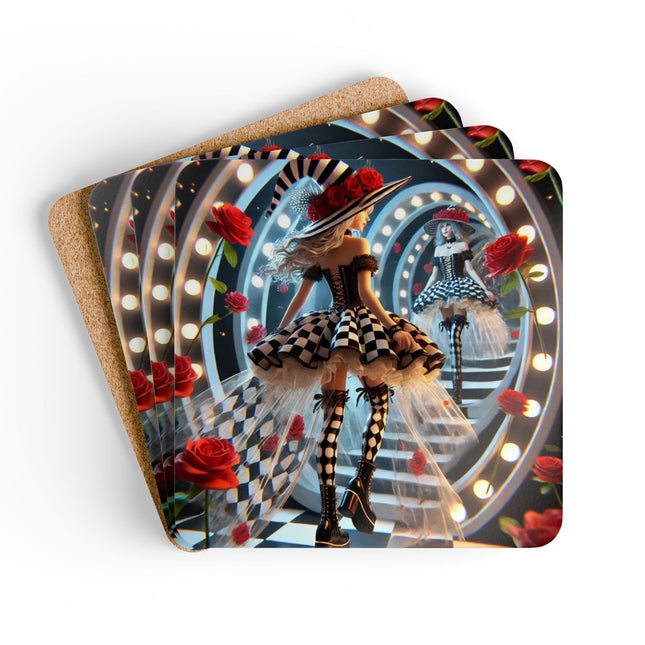 Halloween Witch Through the Mirror Corkwood Coaster Set