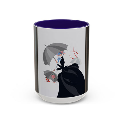 The Lady of Silver Umbrellas Colorful Mug (11oz, 15oz) – Art Deco Mystery, Elegant Fashion & Silver Dreamscape