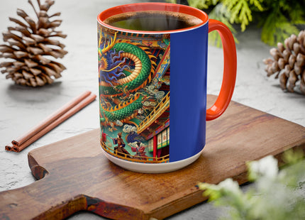 Tibetan Dragon Over Kabuki Duel Colorful Mugs (11oz, 15oz)